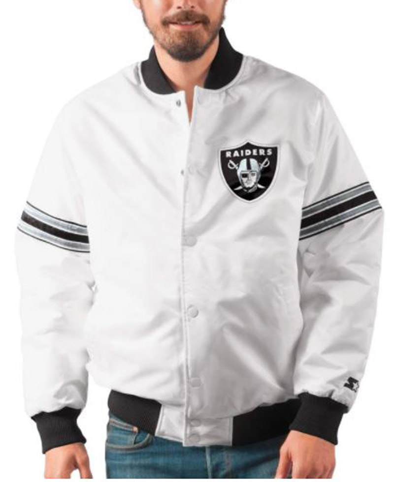 Men's Varsity Raiders Bomber White Jacket Men's Varsity Raiders Bomber White Jacket