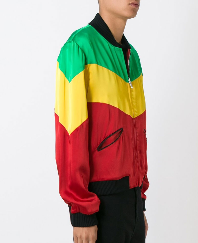 Men's Color Block Rastafari Bomber Jacket Men's Color Block Rastafari Bomber Jacket - Image 2