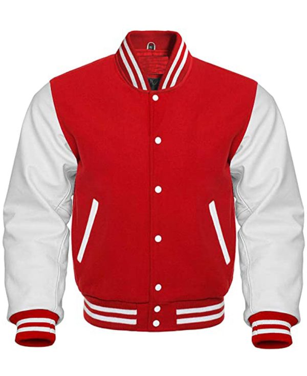 Men's Red and White College Bomber Jacket