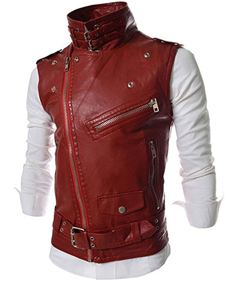 Men's Slim Fit Red Leather Vest Men's Slim Fit Red Leather Vest - Image 2