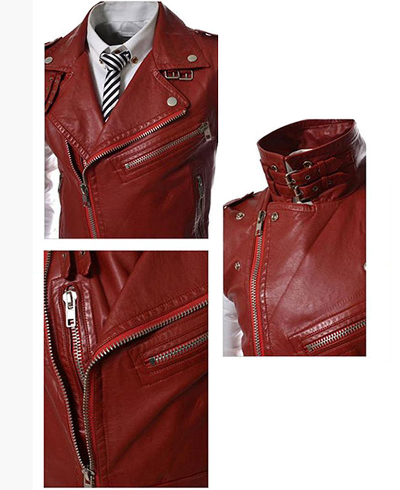 Men's Slim Fit Red Leather Vest Men's Slim Fit Red Leather Vest - Image 3