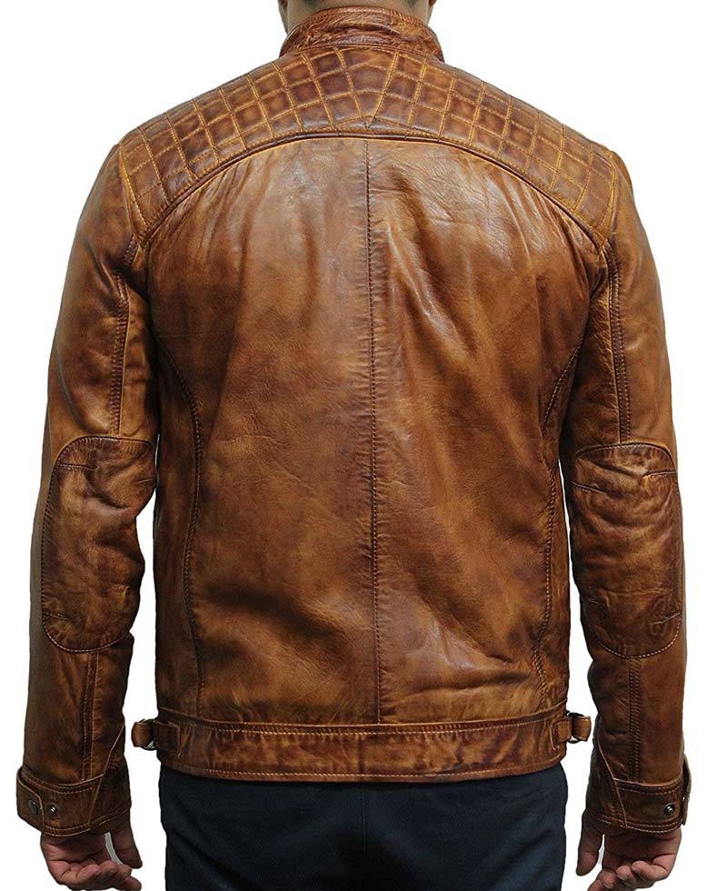 Men's Retro Style Casual Waxed Tan Brown Leather Jacket Men's Retro Style Casual Waxed Tan Brown Leather Jacket - Image 2