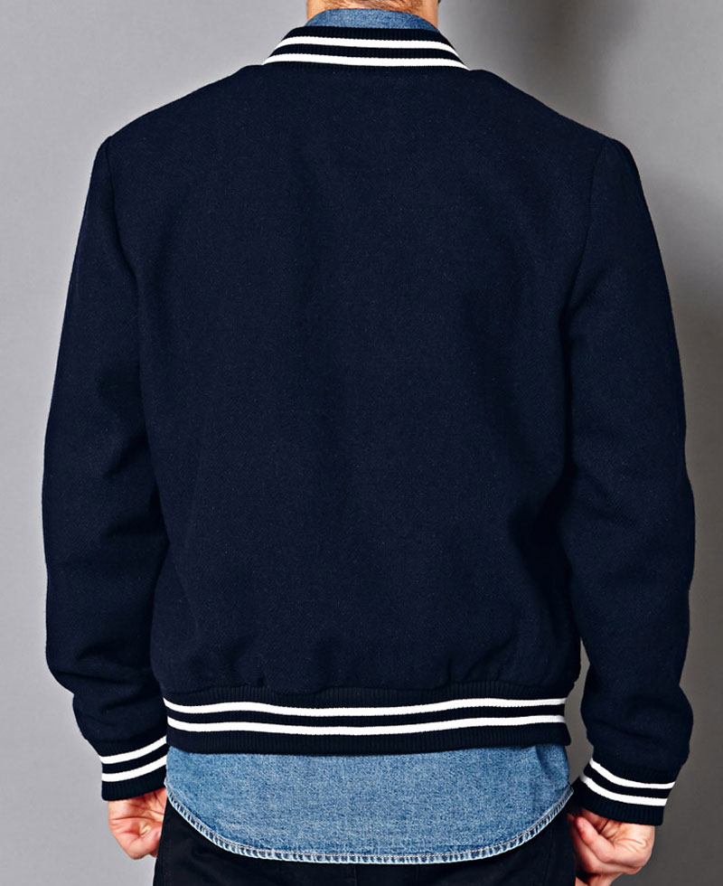 Men's Navy Blue Bomber Prep School Jacket Men's Navy Blue Bomber Prep School Jacket - Image 3