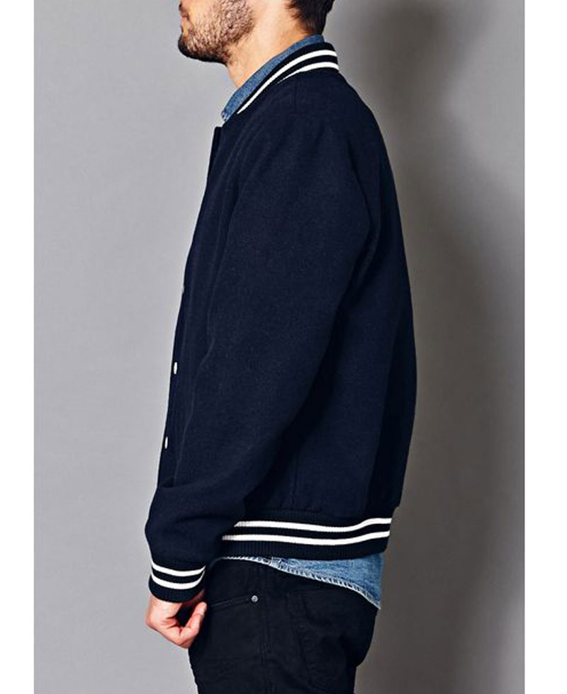 Men's Navy Blue Bomber Prep School Jacket Men's Navy Blue Bomber Prep School Jacket - Image 4
