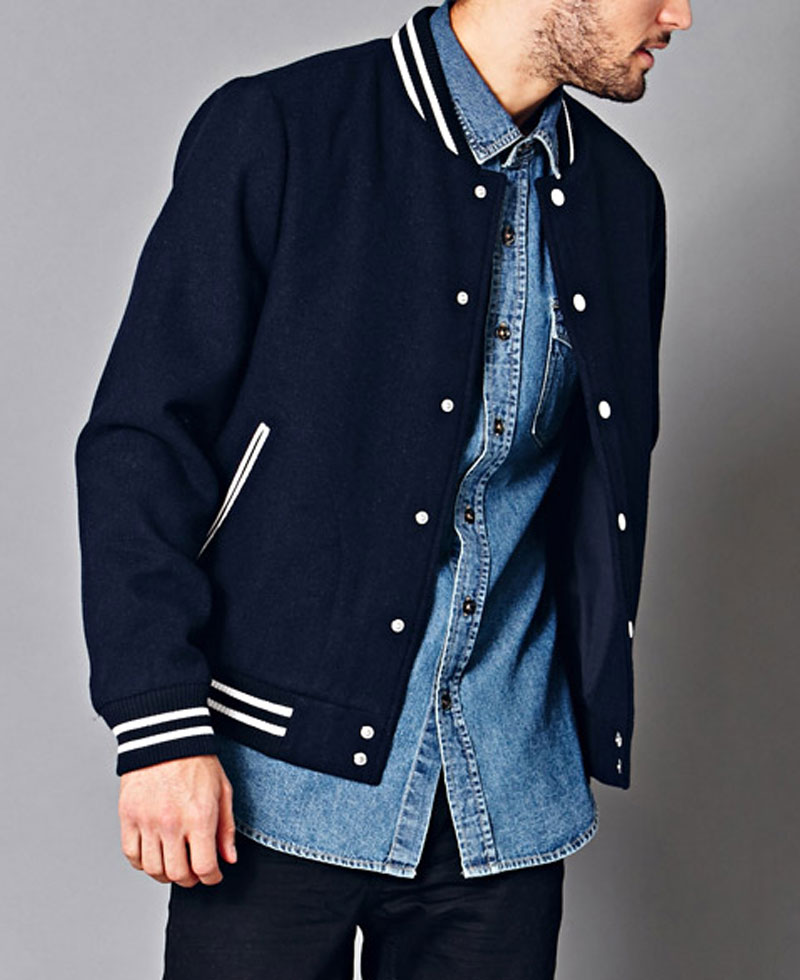 Men's Navy Blue Bomber Prep School Jacket Men's Navy Blue Bomber Prep School Jacket - Image 2