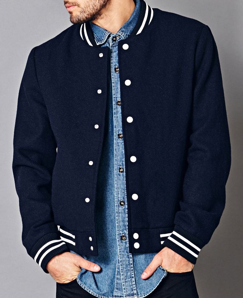 Men's Navy Blue Bomber Prep School Jacket Men's Navy Blue Bomber Prep School Jacket