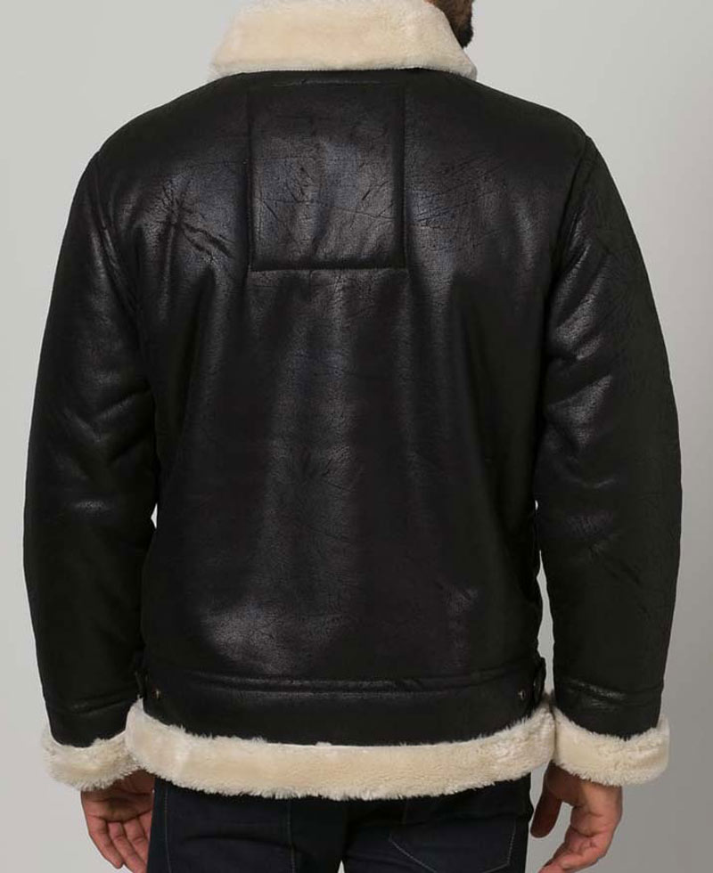 Men's Aviator Black Leather Shearling Jacket Men's Aviator Black Leather Shearling Jacket - Image 2