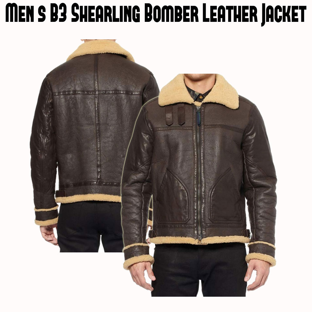 Men's B3 Bomber Shearling Brown Leather Jacket Men's B3 Bomber Shearling Brown Leather Jacket - Image 3