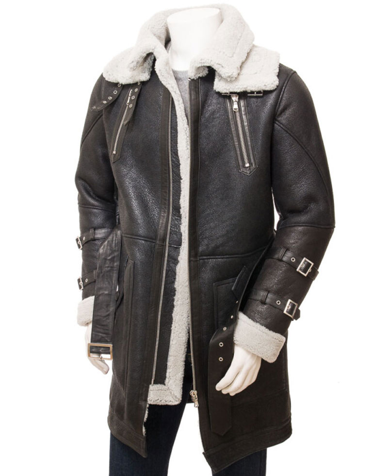 Men's Shearling Double Collar Brown Leather Coat Men's Shearling Double Collar Brown Leather Coat - Image 3