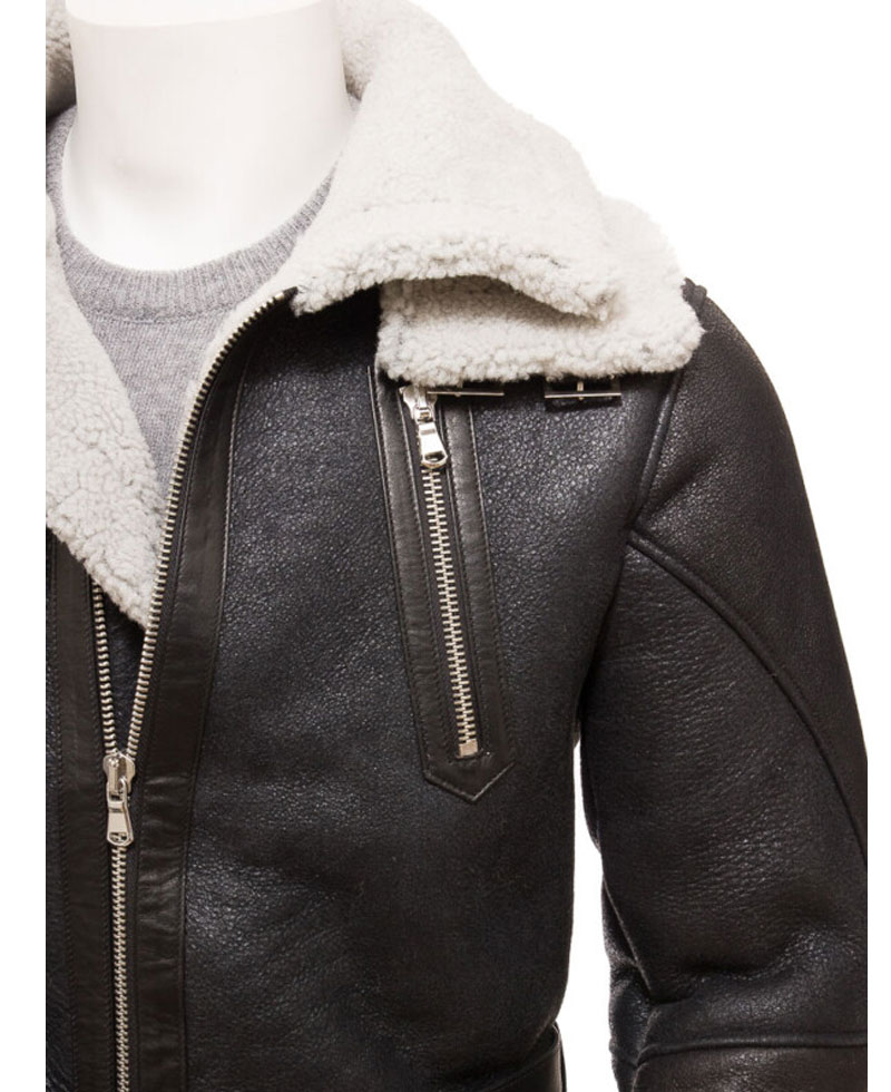 Men's Shearling Double Collar Brown Leather Coat Men's Shearling Double Collar Brown Leather Coat - Image 4