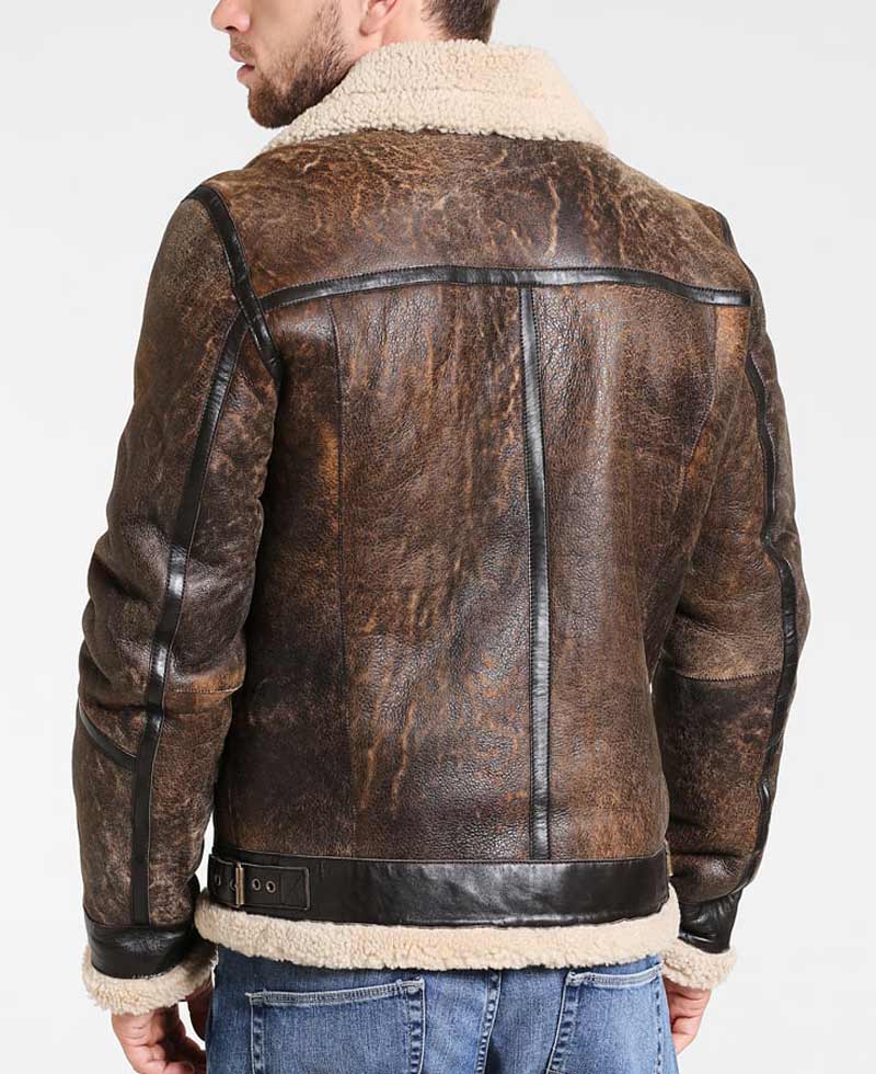 Men's Aviator Distressed Leather Shearling Jacket Men's Aviator Distressed Leather Shearling Jacket - Image 2