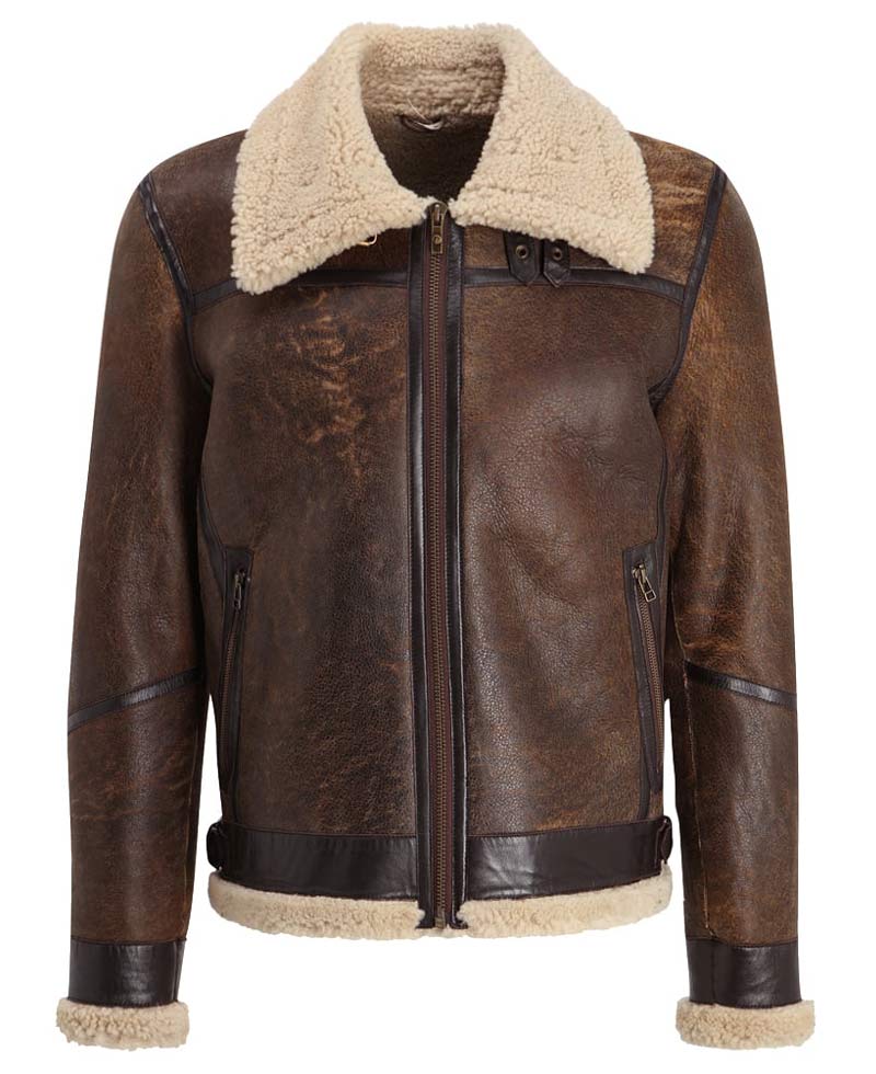 Men's Aviator Distressed Leather Shearling Jacket Men's Aviator Distressed Leather Shearling Jacket - Image 3