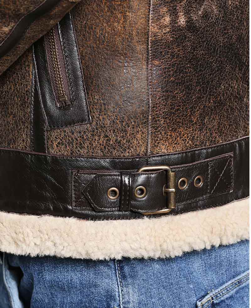 Men's Aviator Distressed Leather Shearling Jacket Men's Aviator Distressed Leather Shearling Jacket - Image 7