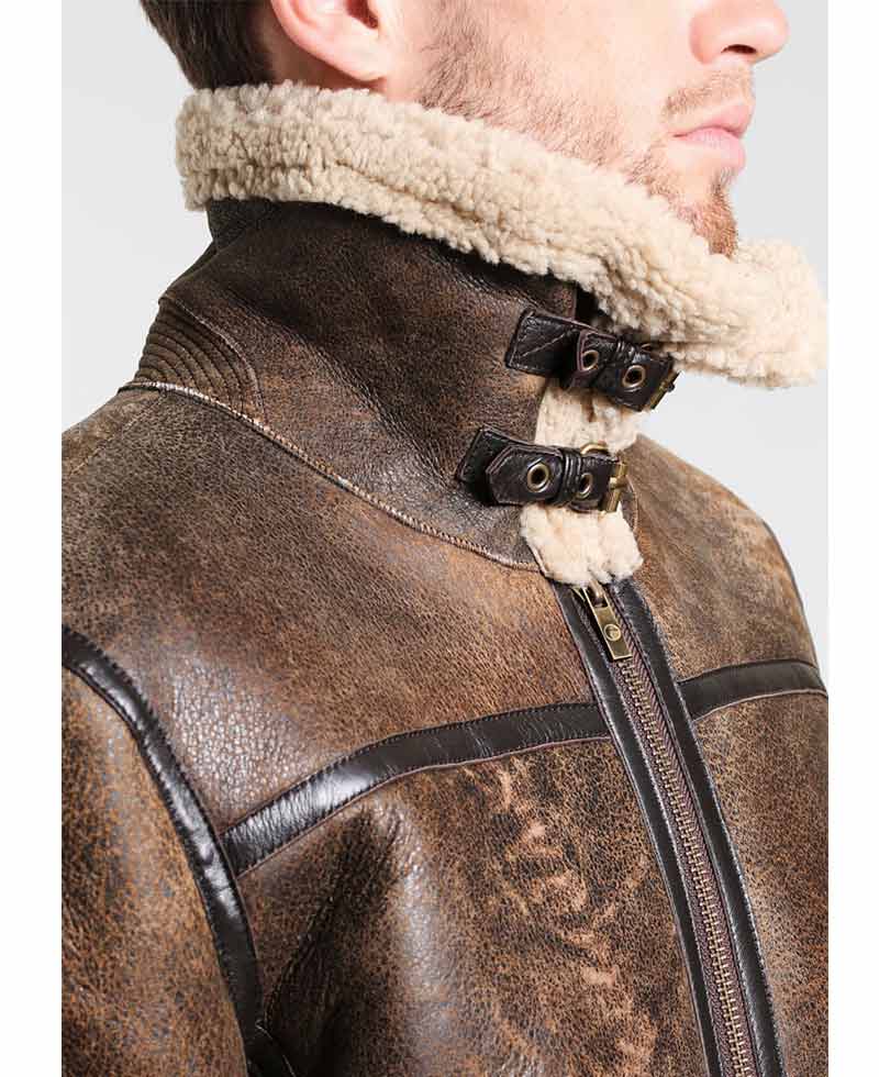 Men's Aviator Distressed Leather Shearling Jacket Men's Aviator Distressed Leather Shearling Jacket - Image 4