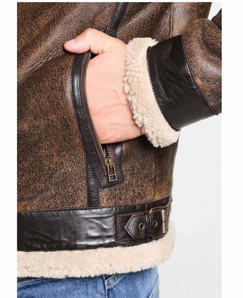 Men's Aviator Distressed Leather Shearling Jacket Men's Aviator Distressed Leather Shearling Jacket - Image 6