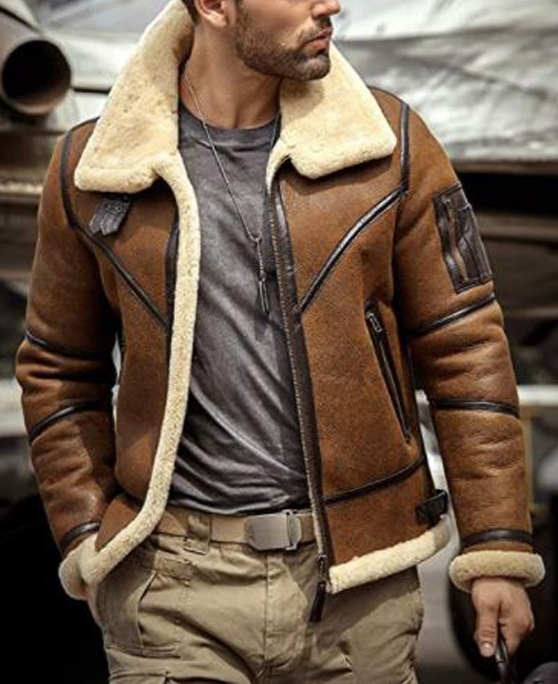 Men's Flight B3 Shearling Bomber Leather Jacket Men's Flight B3 Shearling Bomber Leather Jacket - Image 3