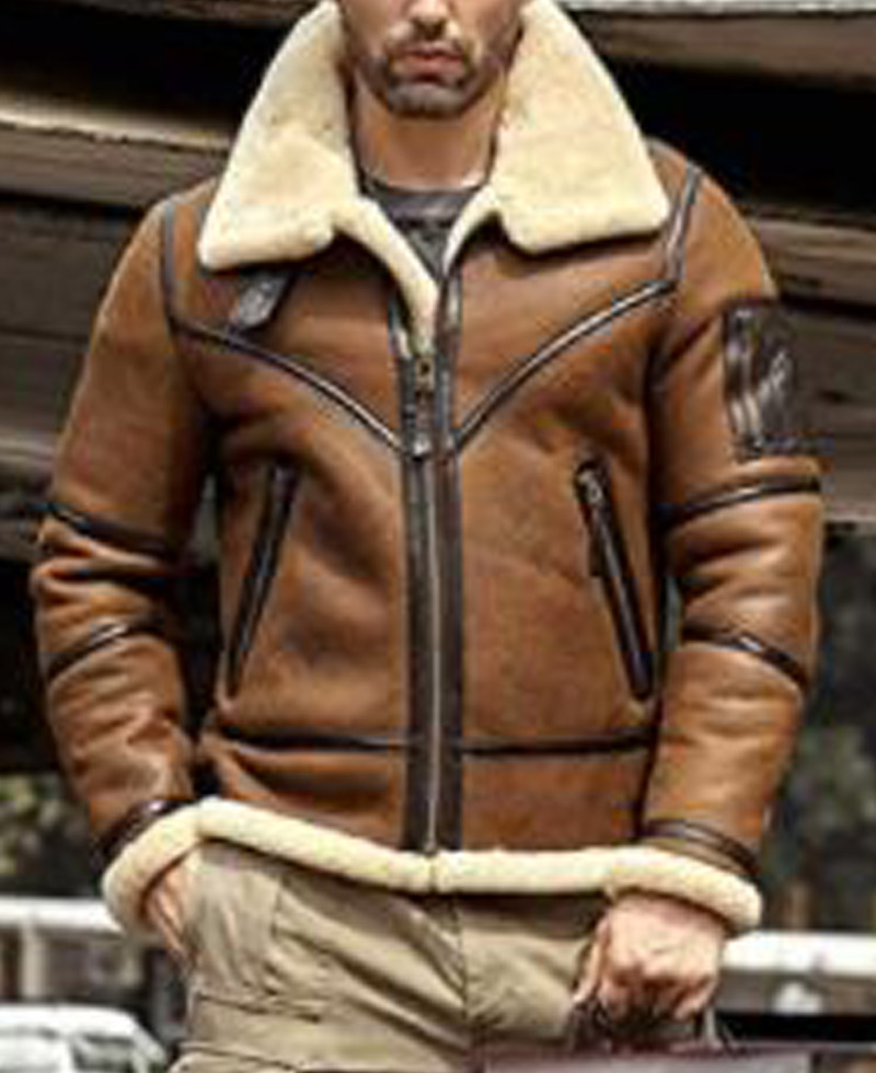 Men's Flight B3 Shearling Bomber Leather Jacket Men's Flight B3 Shearling Bomber Leather Jacket - Image 4