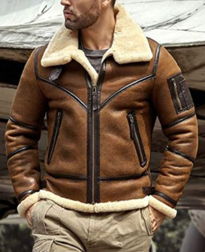 Men's Flight B3 Shearling Bomber Leather Jacket Men's Flight B3 Shearling Bomber Leather Jacket - Image 5