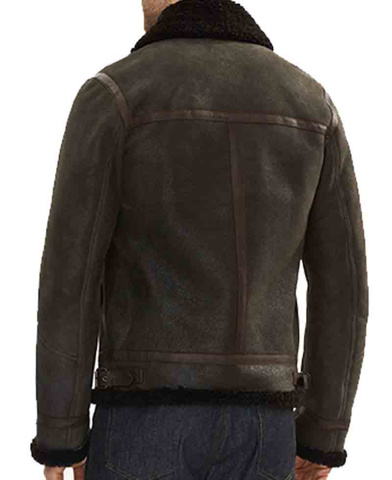 Men's Shearling Bomber Brown Leather Jacket with Fur Collar Men's Shearling Bomber Brown Leather Jacket with Fur Collar - Image 3