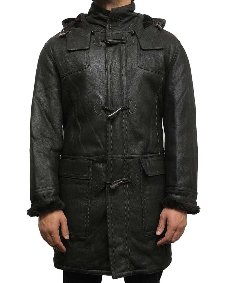 Men's Duffle Shearling Sheepskin Leather Coat