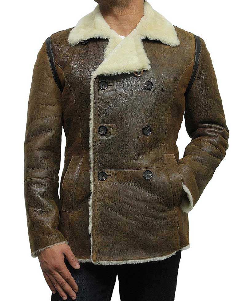 Men's Pea Shearling Sheepskin Leather Coat
