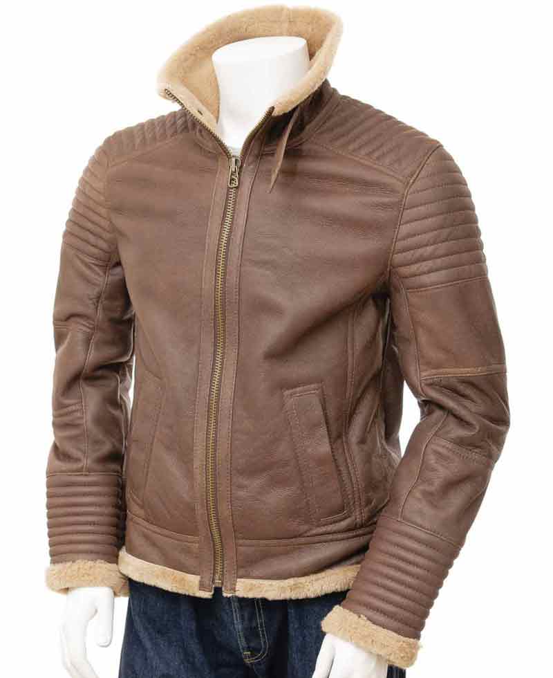 Men's Shearling Padded Brown Leather Jacket