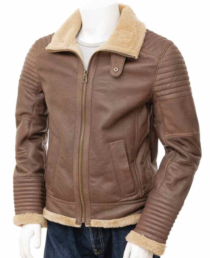 Men's Shearling Padded Brown Leather Jacket Men's Shearling Padded Brown Leather Jacket - Image 2