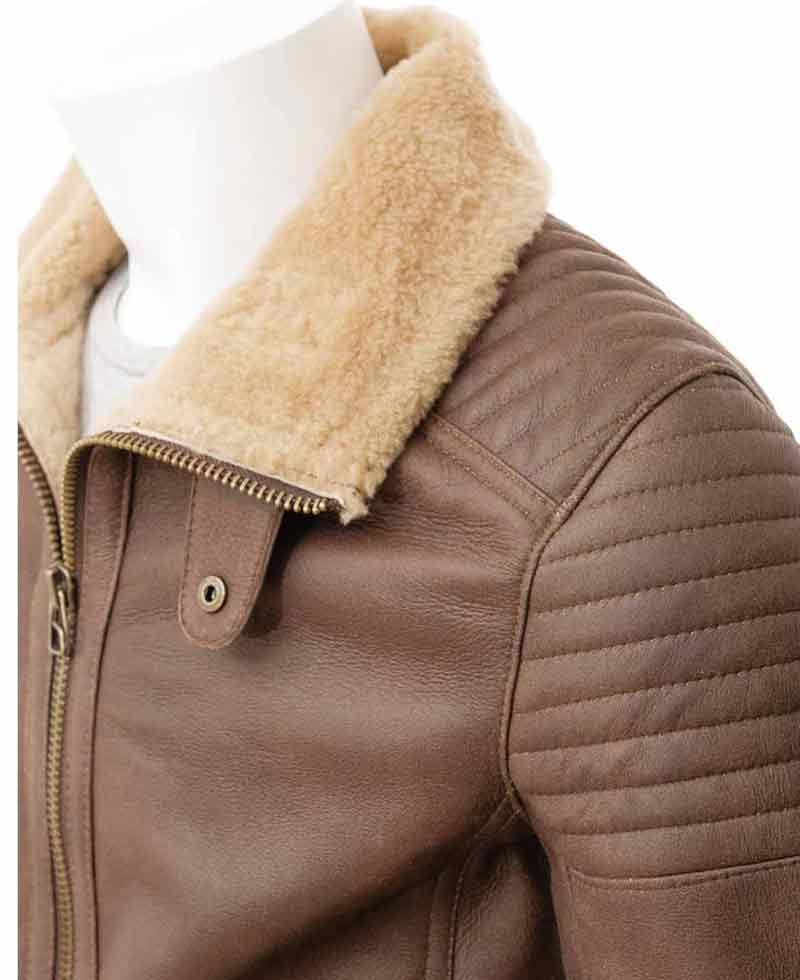 Men's Shearling Padded Brown Leather Jacket Men's Shearling Padded Brown Leather Jacket - Image 3