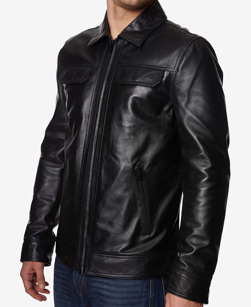 Men's Shirt Collar Style Causal Full Zip Leather Jacket Men's Shirt Collar Style Causal Full Zip Leather Jacket - Image 2