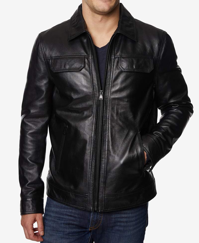 Men's Shirt Collar Style Causal Full Zip Leather Jacket Men's Shirt Collar Style Causal Full Zip Leather Jacket