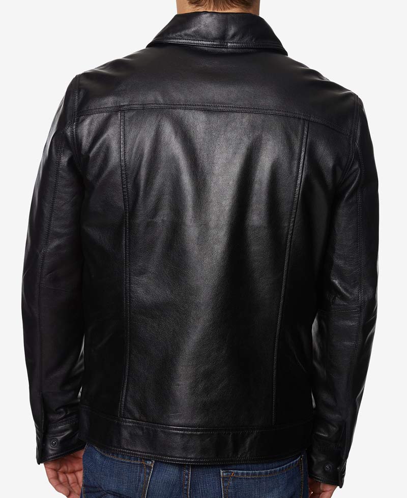 Men's Shirt Collar Style Causal Full Zip Leather Jacket Men's Shirt Collar Style Causal Full Zip Leather Jacket - Image 5