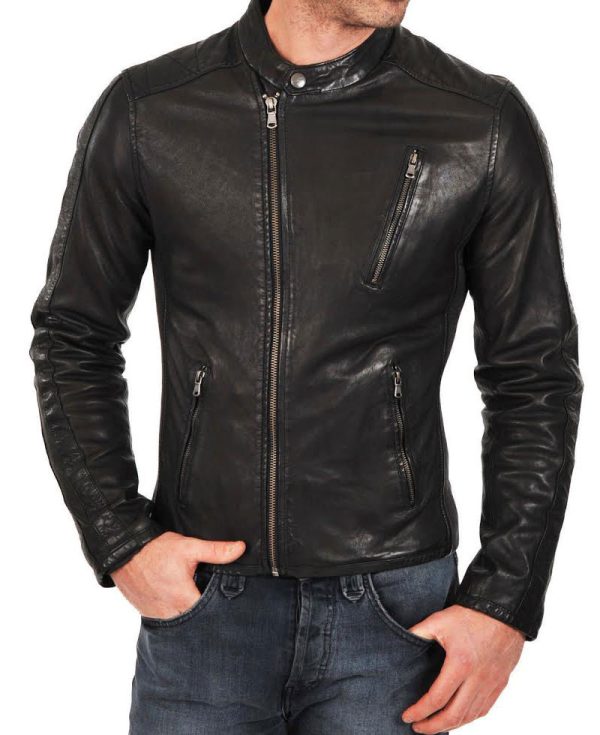 Men's Asymmetrical Zipper Simple Look Snap Button Jacket