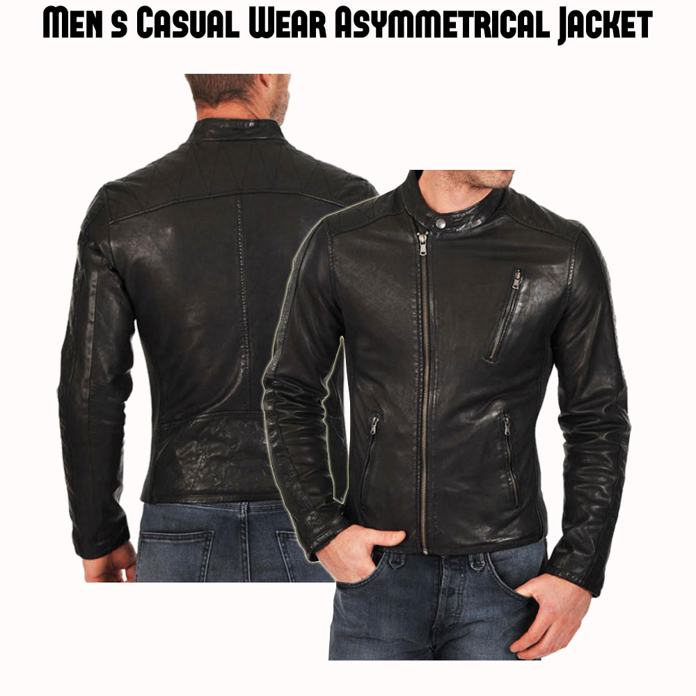 Men's Asymmetrical Zipper Simple Look Snap Button Jacket Men's Asymmetrical Zipper Simple Look Snap Button Jacket - Image 3