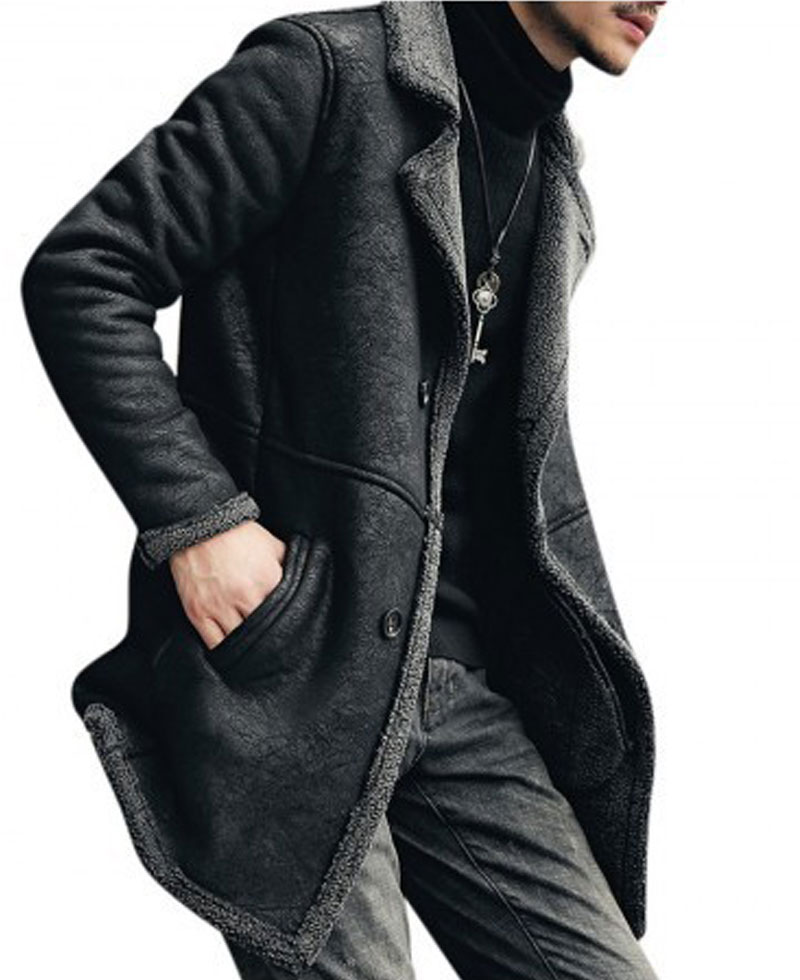Men's Single Breasted Mid Length Shearling Brown Trench Coat Men's Single Breasted Mid Length Shearling Brown Trench Coat - Image 5