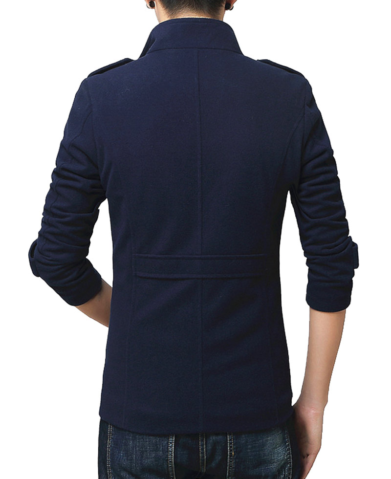 Men's Shearling Blue Wool Single Breasted Jacket Men's Shearling Blue Wool Single Breasted Jacket - Image 2