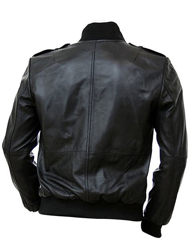 Men's Biker Style Slim Fit Bomber Black Leather Jacket Men's Biker Style Slim Fit Bomber Black Leather Jacket - Image 2