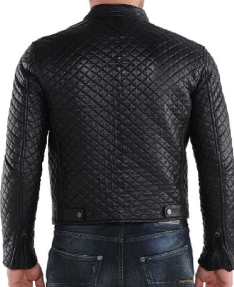Men's Slim Fit Casual Wear Black Leather Quilted Jacket Men's Slim Fit Casual Wear Black Leather Quilted Jacket - Image 2