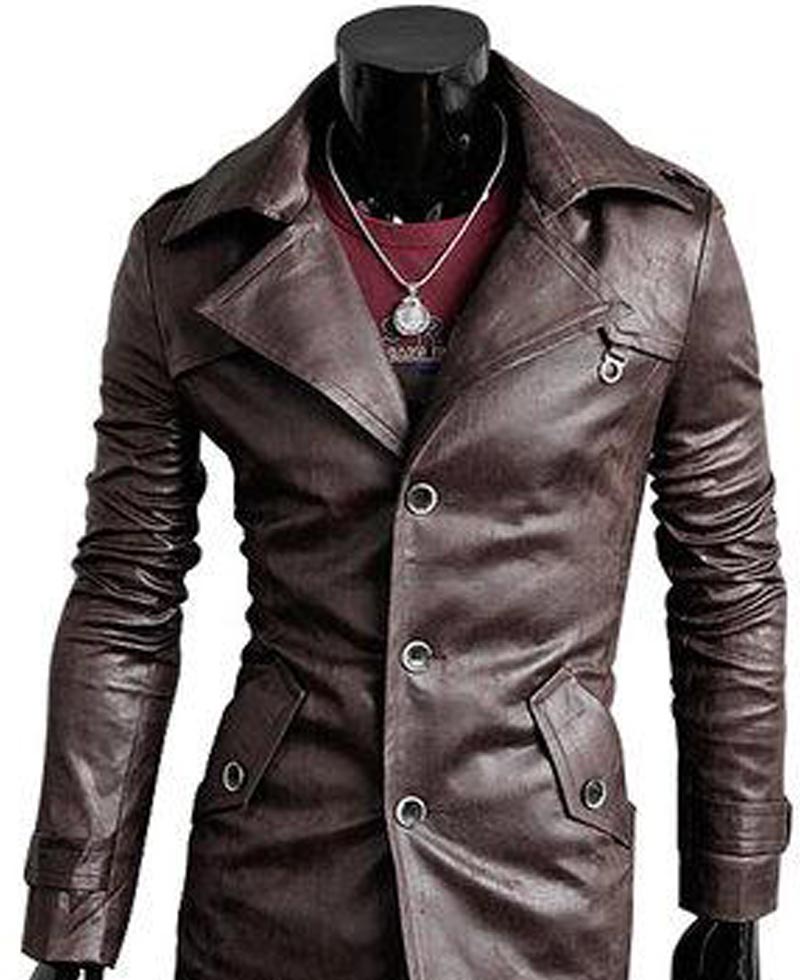 Men's Slim Fit Coat Style Leather Jacket Men's Slim Fit Coat Style Leather Jacket - Image 2
