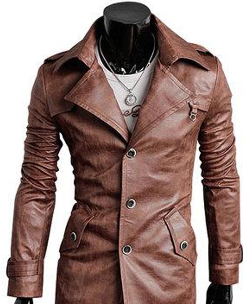 Men's Slim Fit Coat Style Leather Jacket Men's Slim Fit Coat Style Leather Jacket - Image 3