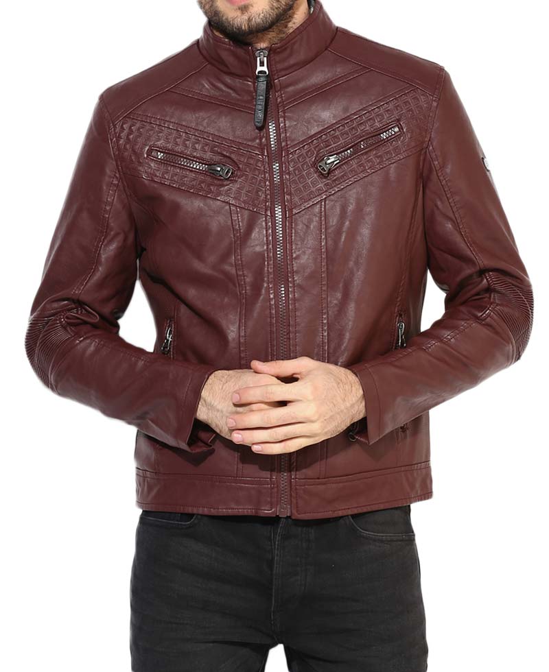 Men's Slim Fit Casual Maroon Leather Jacket Men's Slim Fit Casual Maroon Leather Jacket