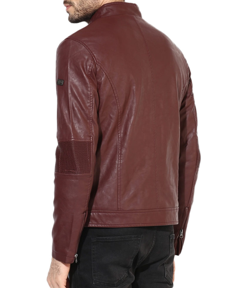 Men's Slim Fit Casual Maroon Leather Jacket Men's Slim Fit Casual Maroon Leather Jacket - Image 2