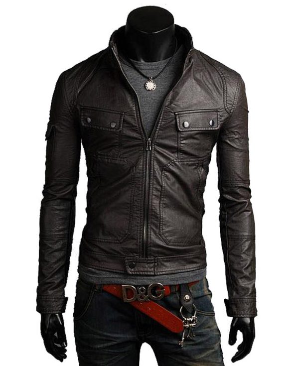 Men's Slim Fit Rider Style Black Leather Jacket