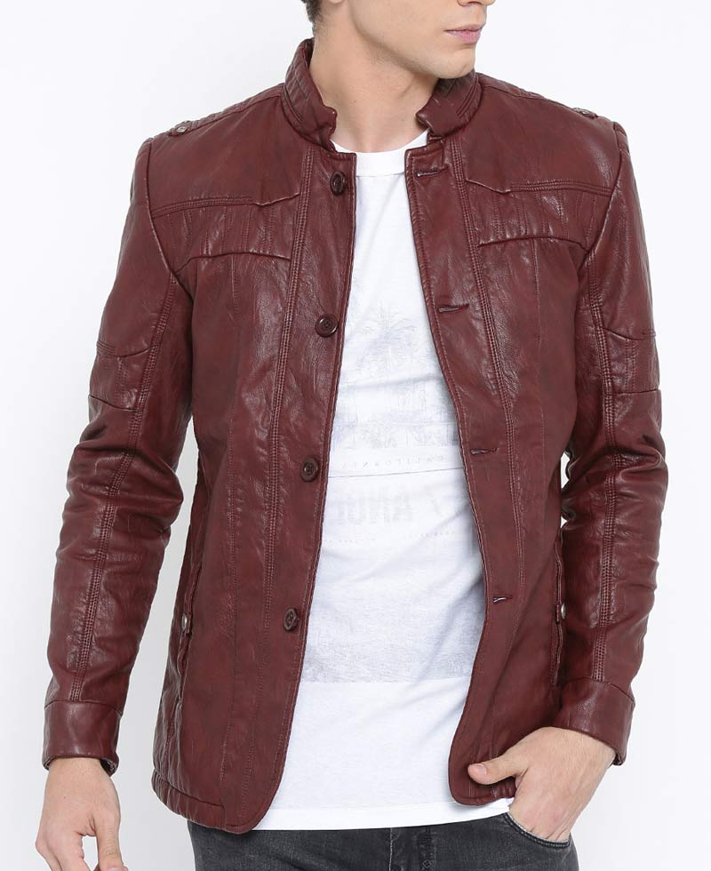 Men's Casual Wear Burgundy Faux Leather Jacket Men's Casual Wear Burgundy Faux Leather Jacket