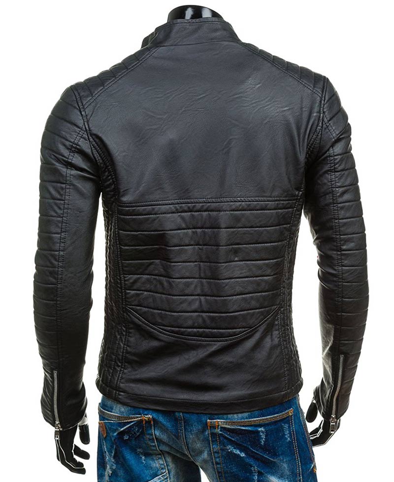 Men's Slim Fit Padded Sleeves Leather Jacket Men's Slim Fit Padded Sleeves Leather Jacket - Image 2