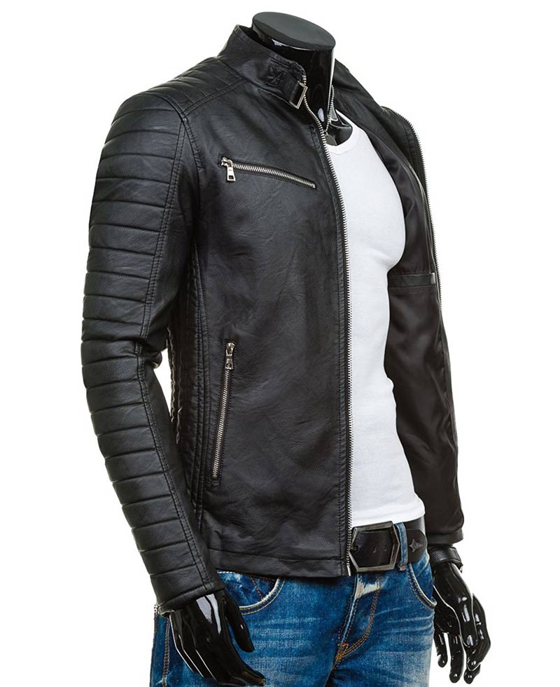 Men's Slim Fit Padded Sleeves Leather Jacket Men's Slim Fit Padded Sleeves Leather Jacket - Image 3