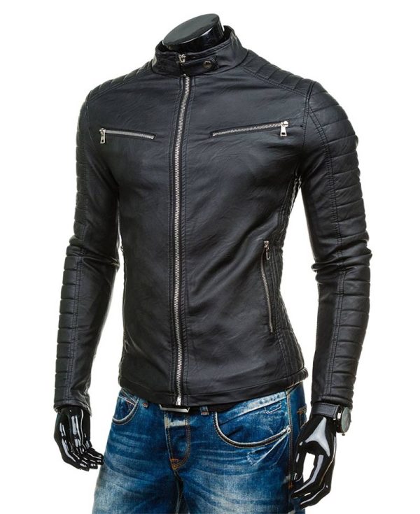 Men's Slim Fit Padded Sleeves Leather Jacket