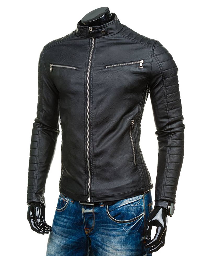 Men's Slim Fit Padded Sleeves Leather Jacket Men's Slim Fit Padded Sleeves Leather Jacket