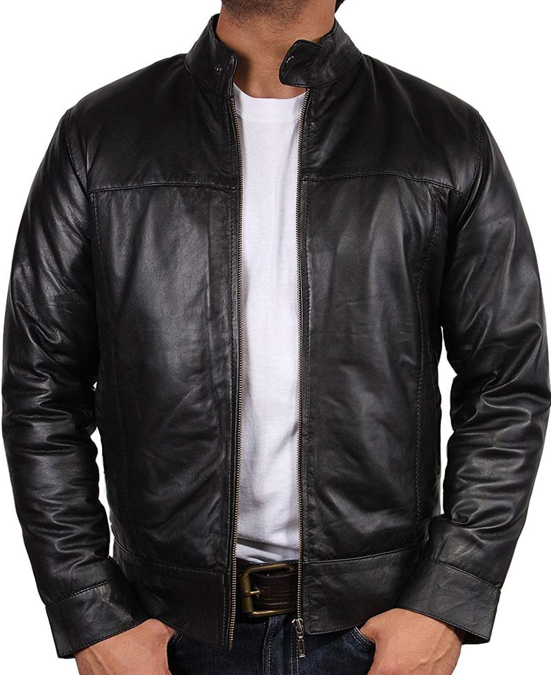 Men's Simple Look Snap Tab Collar Black Leather Jacket Men's Simple Look Snap Tab Collar Black Leather Jacket - Image 3