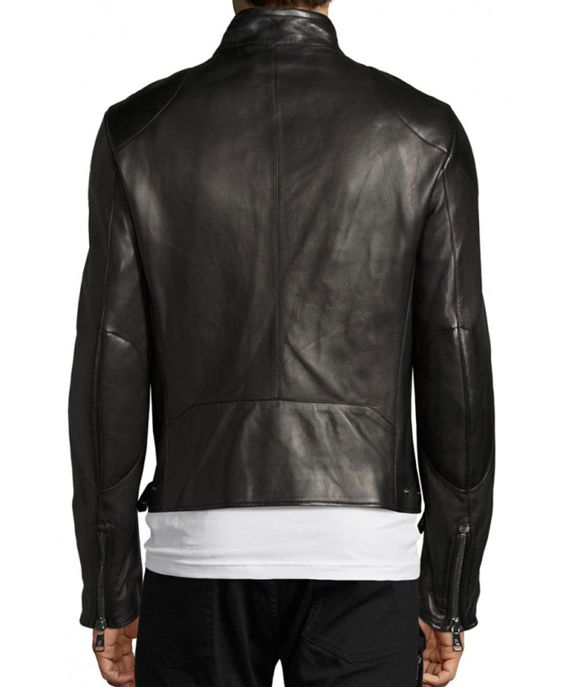 Men's Biker Style Cafe Racer Black Leather Jacket Men's Biker Style Cafe Racer Black Leather Jacket - Image 2