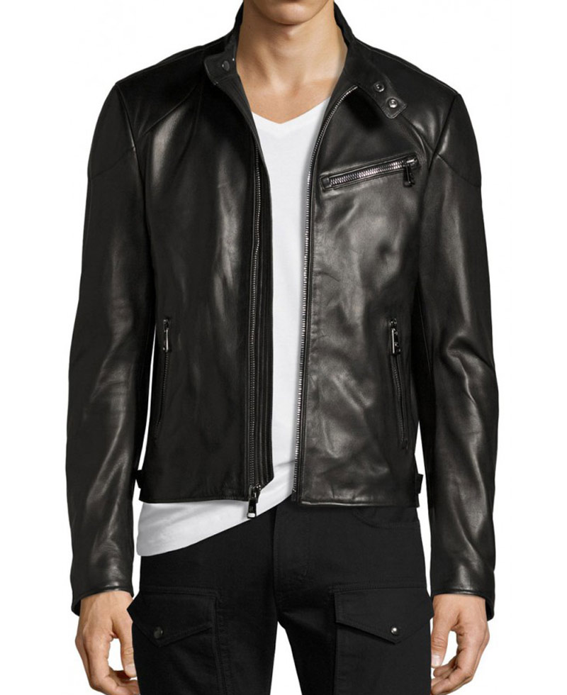 Men's Biker Style Cafe Racer Black Leather Jacket Men's Biker Style Cafe Racer Black Leather Jacket